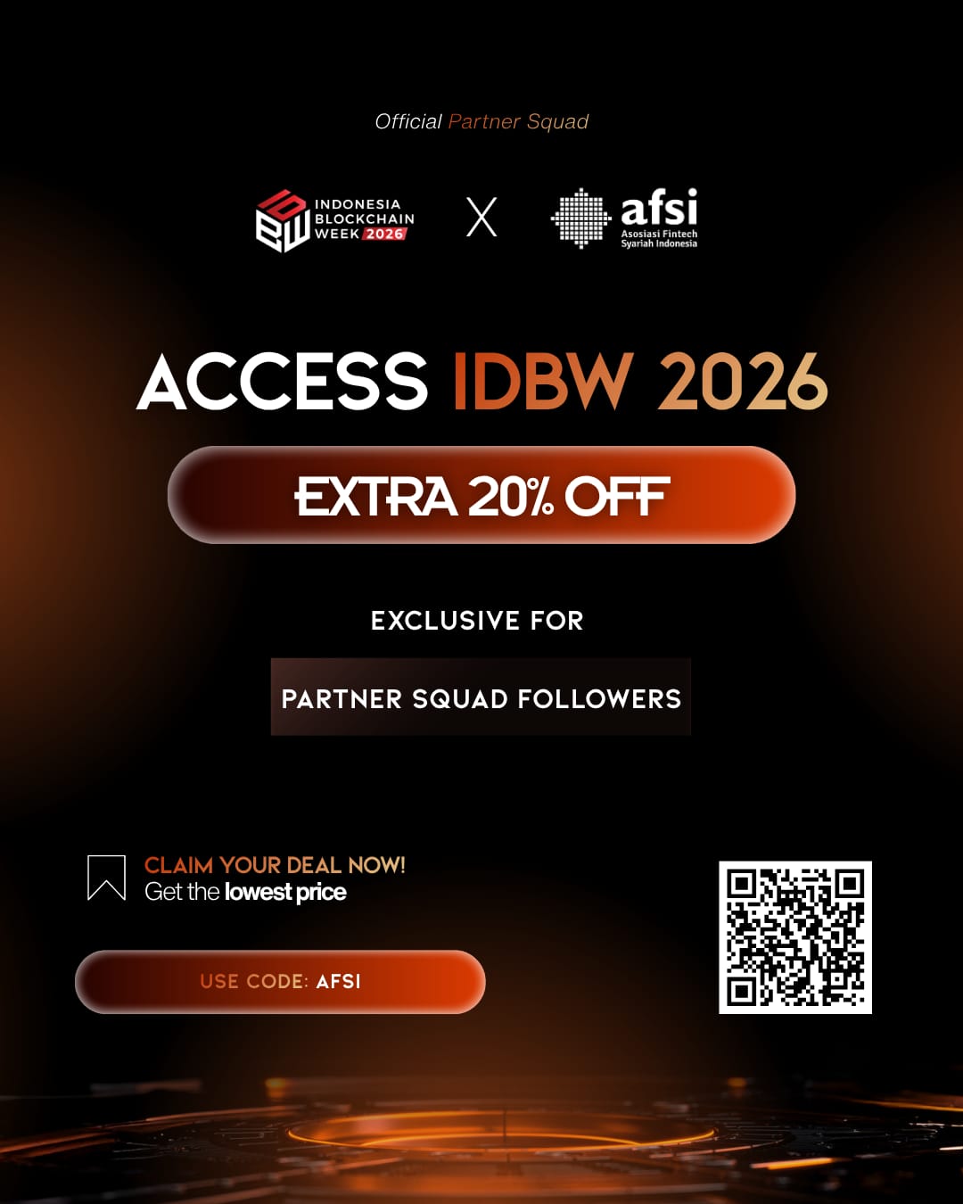Segera klaim penawaran menarik berupa diskon 20% OFF bagi komunitas AFSI dengan menggunakan kode "AFSI" melalui website resmi IDBW 2026.